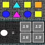 Farebný vzor so žltými, modrými a ružovými geometrickými tvarmi nad matematickou úlohou s odpoveďami