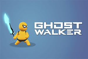 Žltá postavička drží modrý svietiaci meč vedľa nápisu GHOST WALKER na modrom pozadí