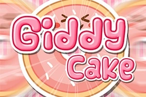 Ružový nápis Giddy Cake na pozadí torty s grafickými efektmi