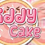 Ružový nápis Giddy Cake na pozadí torty s grafickými efektmi