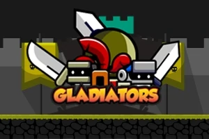 Logo s nápisom Gladiators znázorňujúce dve postavičky s prilbami a mečmi na tmavom pozadí