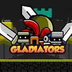 Logo s nápisom Gladiators znázorňujúce dve postavičky s prilbami a mečmi na tmavom pozadí