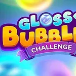Pestré farebné pozadie s veľkým nápisom Glossy Bubbles Challenge na fialovej stuhe
