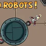 Dva kreslené roboty s kolieskami, ktoré sa pohybujú v mechanickom prostredí