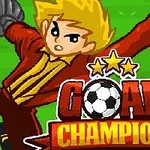 Postava s blond vlasmi v červenom drese chytajúca loptu na zelenom pozadí s nápisom Goal Champion