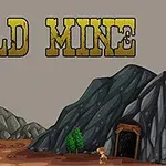 Na obrázku je horský terén s vchodom do bane, nápis Gold Mine a postava stojaca pred baňou