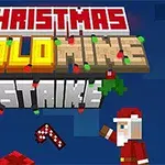 Vianočne ladený pixel-art obraz s nápisom Christmas Gold Mine Strike v hornej časti a postavičkou Santa Clausa držiaceho cukrovú palicu v dolnej časti