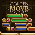 Farebná grafika s viacerými horizontálnymi pruhmi v rôznych farbách s zlatým rámom a nápisom Golden Move Quest na vrchu