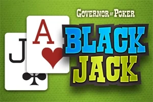 Karty s motívom listov (J trefl a A srdce) na zelenom pozadí s nápisom Black Jack