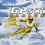 Lyžiar v žltej kombinéze prechádza cez snehový svah medzi bránkami s nápisom GP Ski Slalom