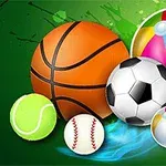 Basketbalová, futbalová, tenisová lopta, baseballová loptička a farebná plážová lopta na zelenom pozadí