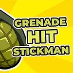 Zelený granát vedľa textu Grenade Hit Stickman na žltom pozadí