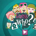 Karikatúrne tváre rôznych postáv s nápisom Guess Who?