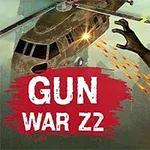 Vojenský vrtuľník strieľa na monštrum s vystretou rukou a textom Gun War Z2