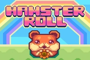Ilustrácia s pixelovým škrečkom držiacim kvietok s dúhovým pozadím