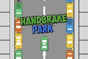Autá zoradené pozdĺž cesty s nápisom Handbrake Park v strede
