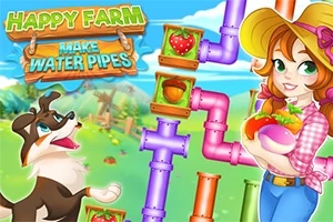 Usmievavá farmárka drží zeleninu vedľa farebného vodovodného potrubia, s veselým psíkom v pozadí