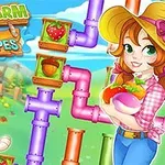 Usmievavá farmárka drží zeleninu vedľa farebného vodovodného potrubia, s veselým psíkom v pozadí
