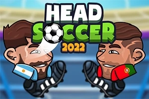 Dve kreslené postavy s futbalovými dresmi Argentíny a Portugalska sedia oproti sebe na farebnom pozadí s textom Head Soccer 2022