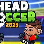 Dvaja kreslení futbalisti s vlajkami Argentíny a Portugalska so zvýrazneným nápisom HEAD SOCCER 2023