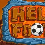 Kamenná tabuľa s nápisom Hell Footy, futbalovou loptou a lebkou v hornej časti