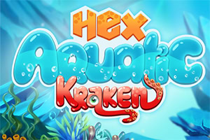 Farebný nápis Hex Aquatic Kraken na modrom podmorskom pozadí s rastlinami
