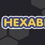 Nápis HEXABLE v žltej farbe s modrým lemovaním na tmavosivom podklade so vzorom šesťuholníkov