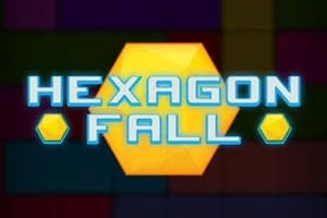 Žltý šesťuholník s názvom Hexagon Fall na farebnom pozadí