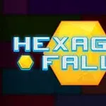 Žltý šesťuholník s názvom Hexagon Fall na farebnom pozadí