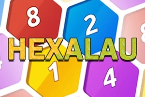 Farebné šesťuholníky s číslami a nápisom HEXALAU uprostred