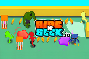 Farebné postavičky pohybujúce sa po hernej mape s nápisom Hide N Seek