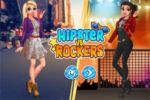 Dvaja kreslení tínedžeri, jeden oblečený ako hipsterka a druhý ako rockerka, s názvom Hipster vs Rockers medzi nimi