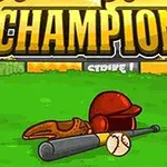 Baseballová prilba, rukavica, loptička a pálka na zelenom ihrisku s nápisom Champion hore