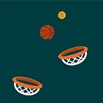 Basketbalová lopta a zlatá minca vznášajúce sa nad dvoma basketbalovými košmi