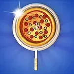 Pizza zobrazená na modrom pozadí vo vnútri lupy