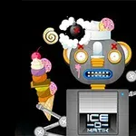 Robot s kužeľmi zmrzliny, bombou a dezertmi na rôznych miestach tela na čiernom pozadí