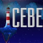Maják stojaci na plávajúcom ostrove s nápisom Iceberg na tmavomodrom pozadí