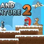 Dve kreslené postavy v zimnej krajine s tučniakom a vtákom, nadpis Iceland Adventure 2