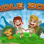Dvaja veselí postavičky v safari oblečení stoja medzi oranžovým tigrom a tučniakom pred vstupnou bránou zoologickej záhrady, v pozadí siluety zvierat