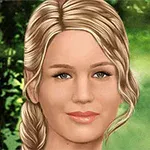 Žena s blond vlasmi v cope na zelenom pozadí