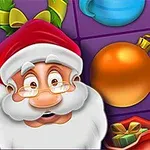 Kreslený Santa Claus s červenou čiapkou a bielou bradou vedľa vianočných ozdôb na fialovom pozadí
