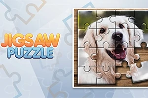 Puzzle obrázok psa s bielou srsťou a vyplazeným jazykom