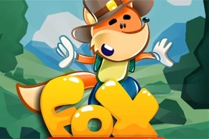 Kreslená líška v klobúku stojí s rozpaženými rukami pred lesným pozadím s nápisom „Fox“ v popredí