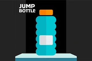 Modrá fľaša s oranžovým vrchnákom a bielou etiketou na tmavom pozadí s nápisom Jump Bottle