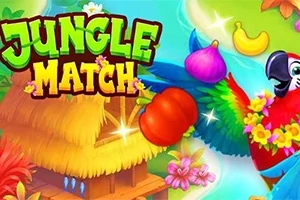 Pestrofarebný papagáj letí vedľa exotického ovocia a tropickej chatrče, obklopený jasnými farbami džungle