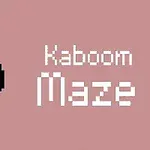 Čierno-biela pixelová ilustrácia bomby vedľa nápisu Kaboom Maze na ružovom pozadí