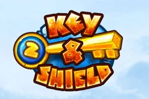 Názov Key & Shield 2 je zobrazený na modrom pozadí s grafikou kľúča a štítu