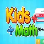 Farebné nápisy Kids + Math vedľa ilustrácie mobilného telefónu so zobrazeným matematickým príkladom