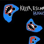 Modré kreslené postavičky s veľkými očami a otvorenými ústami na čiernom pozadí, s textom Killer Escape Huggy