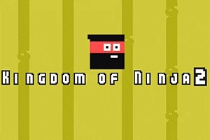 Žlté pozadie s pixelovým ninja tvárou uprostred a textom Kingdom of Ninja 2